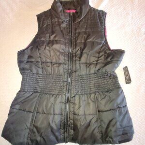 Womens Long Puffer Vest XL black &Pink lined with pockets Outer Edge NWT